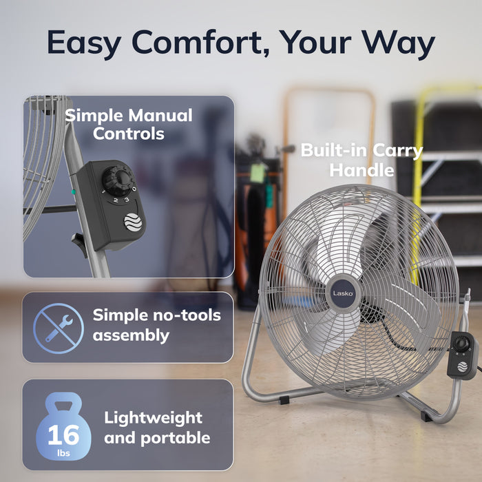 Lasko 20" High Velocity Floor Fan: Wall Mount, 3-Speed, Pivoting