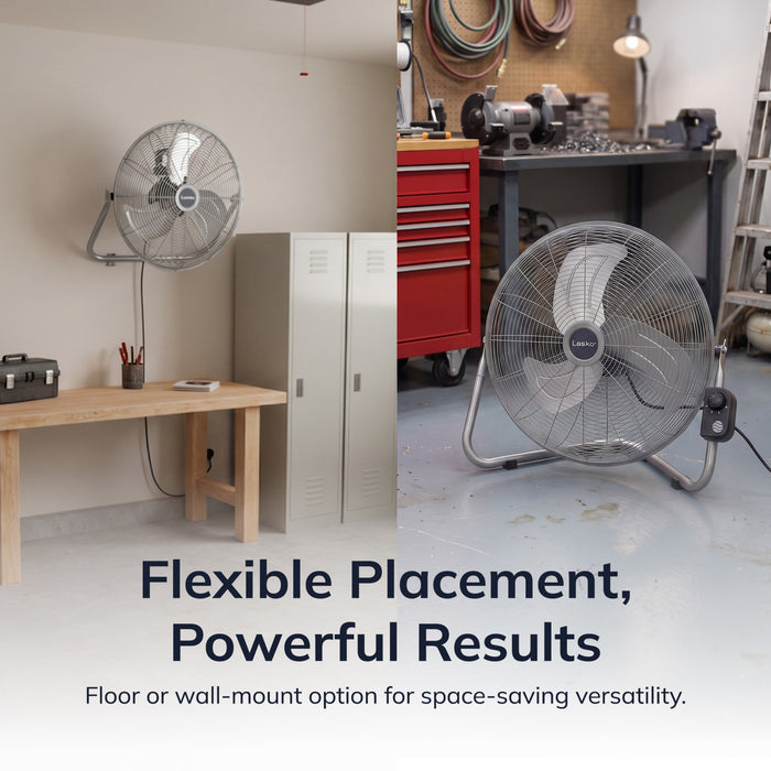 Lasko 20" High Velocity Floor Fan: Wall Mount, 3-Speed, Pivoting