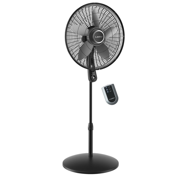 Lasko 20" Pedestal Fan: Oscillating, 4-Speed, Remote, Timer, Black