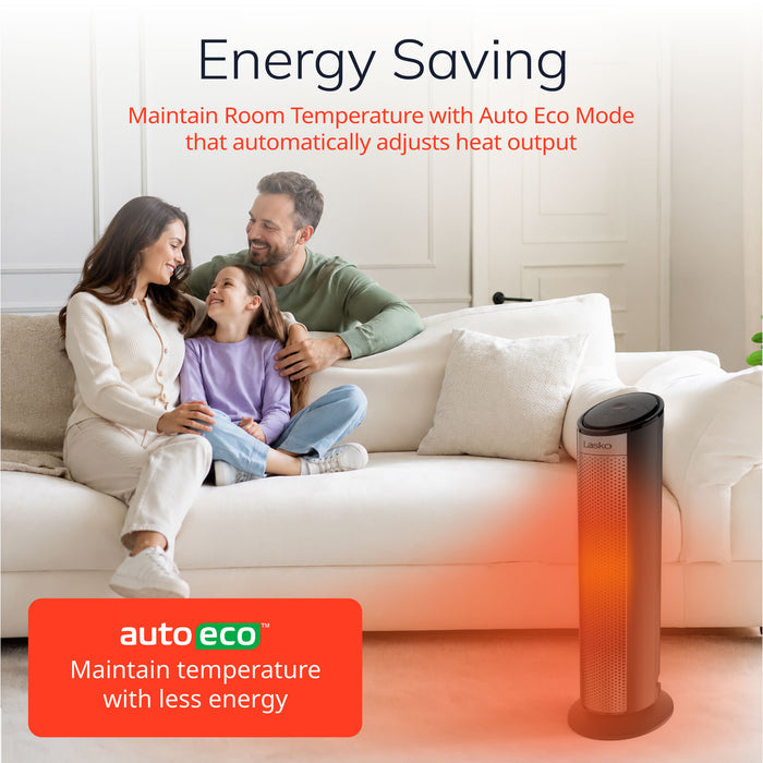 Lasko 22" Ceramic Tower Space Heater: Oscillating, 3 Heat Settings, Remote, Timer, Tip-Over Switch, Child Lock, Thermostat, Black