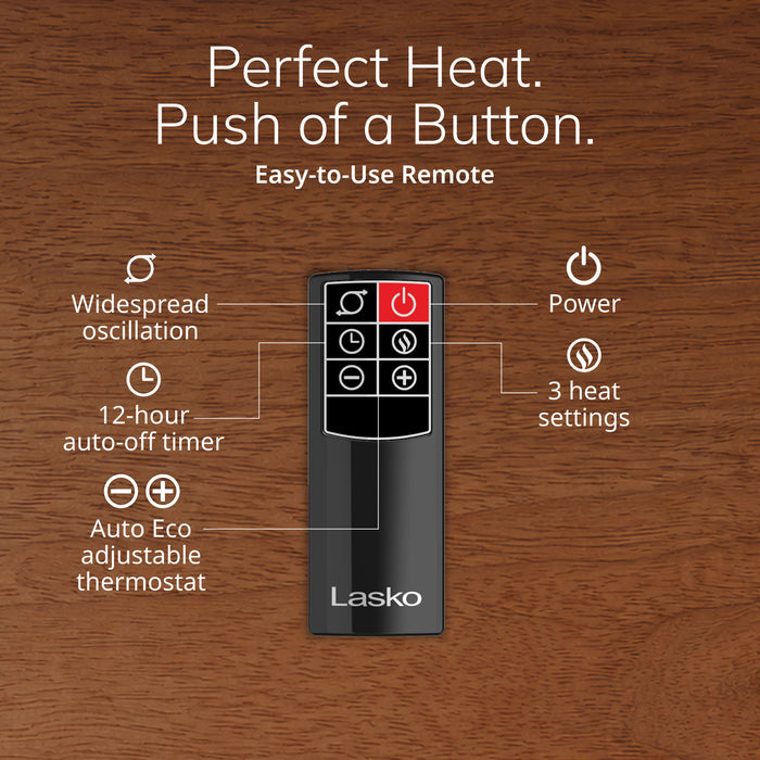Lasko 22" Ceramic Tower Space Heater: Oscillating, 3 Heat Settings, Remote, Timer, Tip-Over Switch, Thermostat, Black