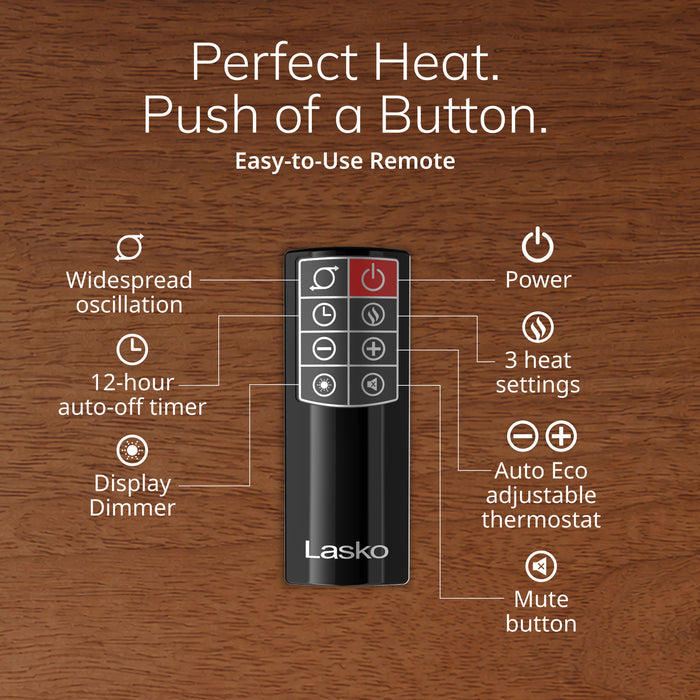 Lasko 22" Ceramic Tower Space Heater: Oscillating, 3 Heat Settings, Remote, Timer, Tip-Over Switch, Child Lock, Thermostat, Black