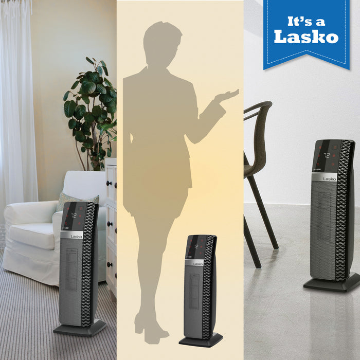 Lasko 22" Ceramic Tower Space Heater: Oscillating, 3 Heat Settings, Remote, Timer, Tip-Over Switch, Thermostat, Black
