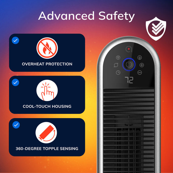 Lasko 22" Smart Ceramic Tower Space Heater: Oscillating, 3 Heat Settings, WiFi, Alexa/Google Enabled, Tip-Over Switch