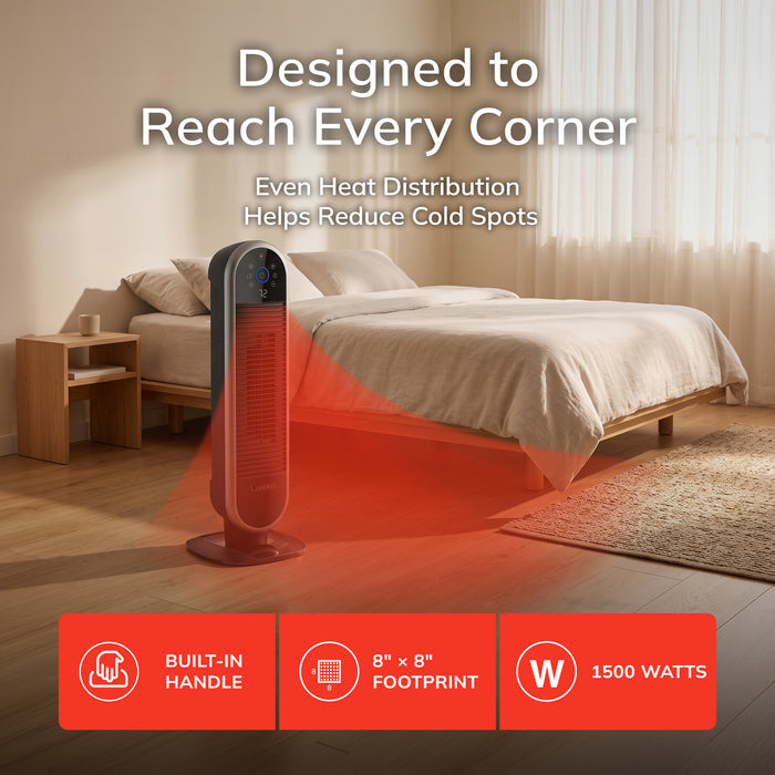 Lasko 22" Smart Ceramic Tower Space Heater: Oscillating, 3 Heat Settings, WiFi, Alexa/Google Enabled, Tip-Over Switch