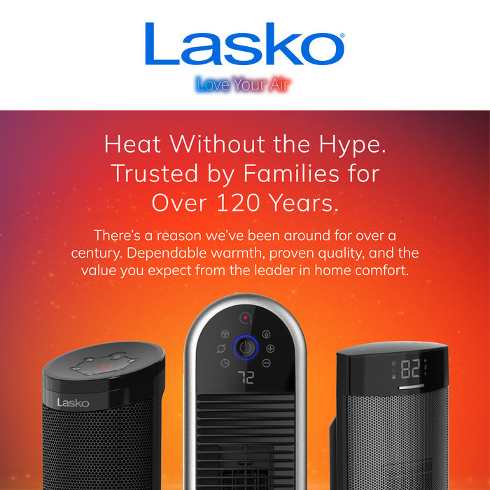 Lasko 22" Smart Ceramic Tower Space Heater: Oscillating, 3 Heat Settings, WiFi, Alexa/Google Enabled, Tip-Over Switch