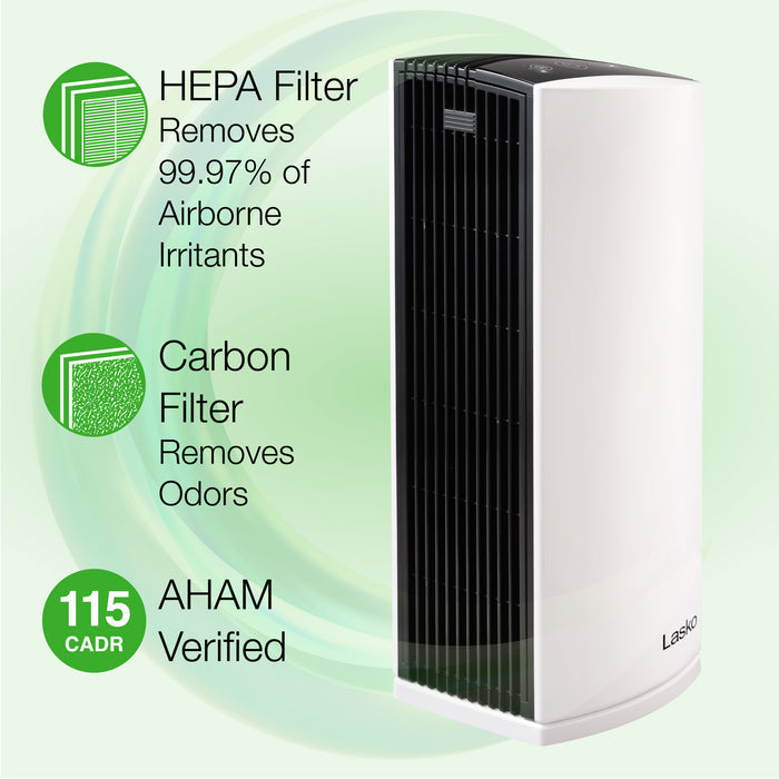 Lasko 22" Tower Air Purifier: 3-Speed, True HEPA, Timer