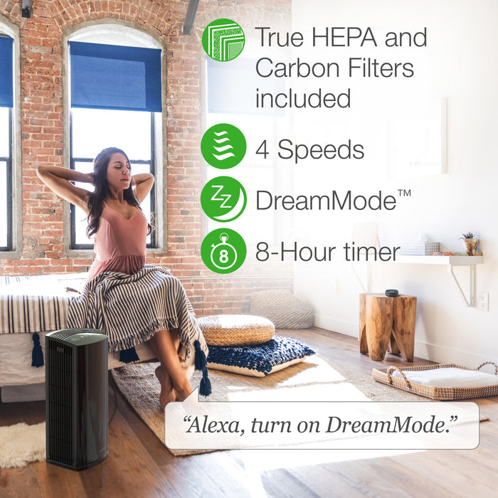 Lasko 22" Tower Air Purifier: 4-Speed, True HEPA, Alexa Enabled, Timer, Dream Mode