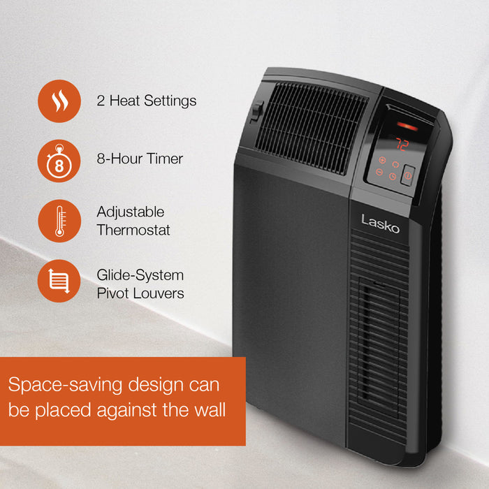 Lasko 23" Ceramic Console Space Heater: 2 Heat Settings, Timer, Adjustable Louvers, Thermostat, Black