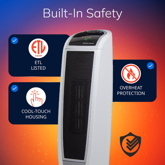 Lasko 23" Ceramic Tower Space Heater: Oscillating, 2 Heat Settings, Remote, Timer, Thermostat