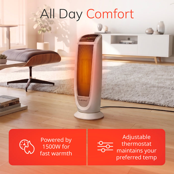 Lasko 23" Ceramic Tower Space Heater: Oscillating, 2 Heat Settings, Remote, Timer, Thermostat