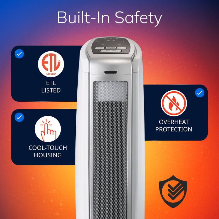 Lasko 23" Ceramic Tower Space Heater: Oscillating, 2 Heat Settings, Timer, Thermostat