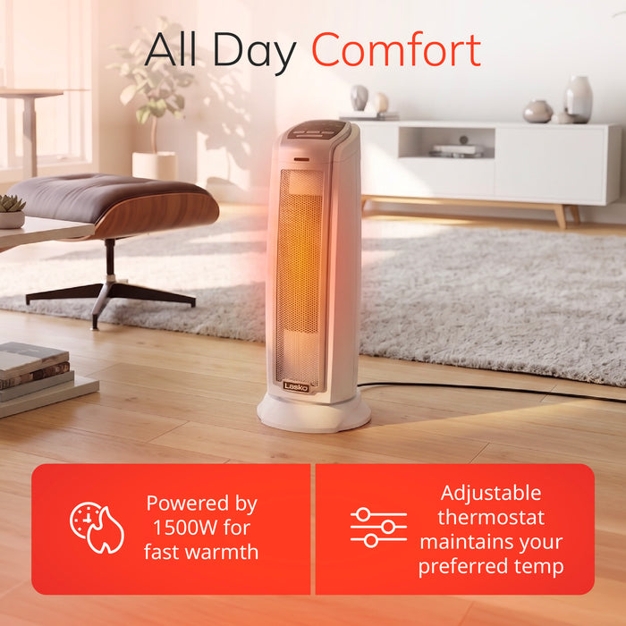 Lasko 23" Ceramic Tower Space Heater: Oscillating, 2 Heat Settings, Timer, Thermostat