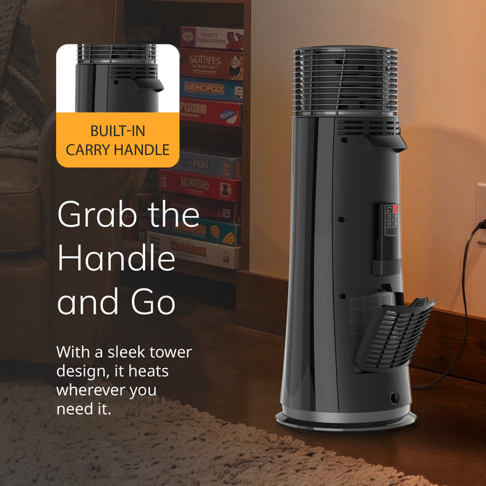 Lasko 24" Full-Circle Ceramic Tower Space Heater: Oscillating, 3 Heat Settings, Remote, Timer, Tip-Over Switch, Thermostat, Black