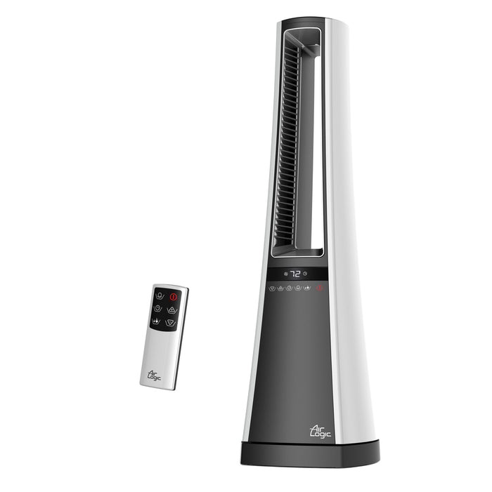 Lasko 27" Bladeless Ceramic Tower Space Heater: Oscillating, 2 Heat Settings, Remote, Timer, Thermostat