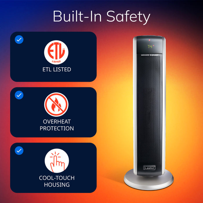 Lasko 29" Ceramic Tower Space Heater: Oscillating, 2 Heat Settings, Remote, Timer, Thermostat