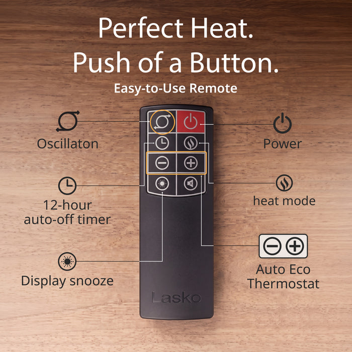 Lasko 30" Ceramic Tower Space Heater: Oscillating, 3 Heat Settings, Remote, Timer, Tip-Over Switch, Thermostat