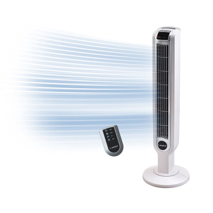 Lasko 36" Tower Fan: Oscillating, 3-Speed, Remote, Timer, White