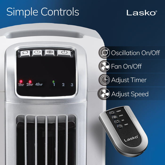 Lasko 36" Tower Fan: Oscillating, 3-Speed, Remote, Timer, White
