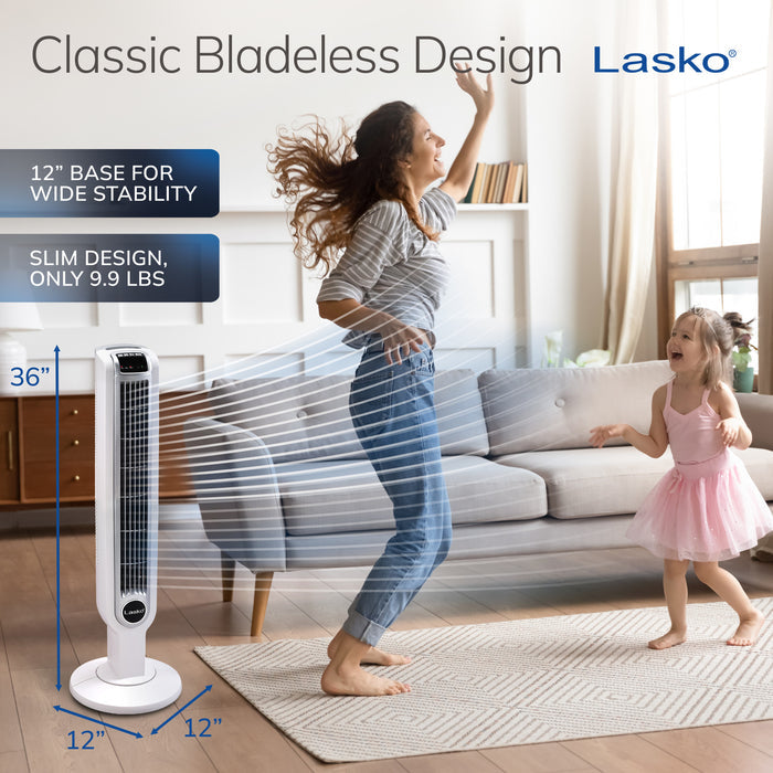 Lasko 36" Tower Fan: Oscillating, 3-Speed, Remote, Timer, White
