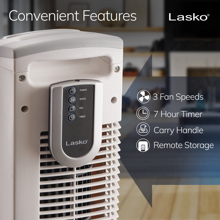 Lasko 36" Tower Fan: Oscillating, 3-Speed, Remote, Timer, White