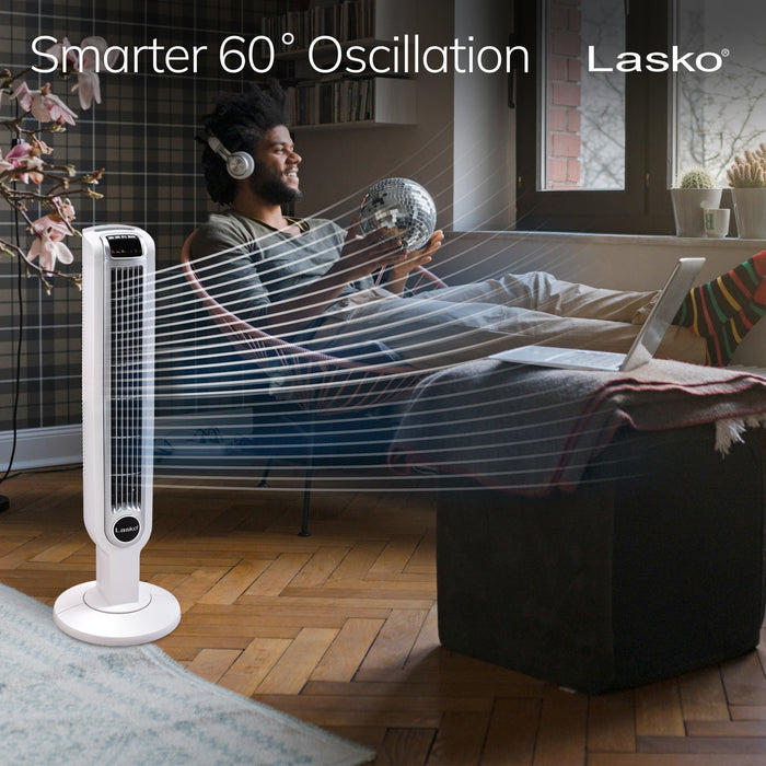 Lasko 36" Tower Fan: Oscillating, 3-Speed, Remote, Timer, White