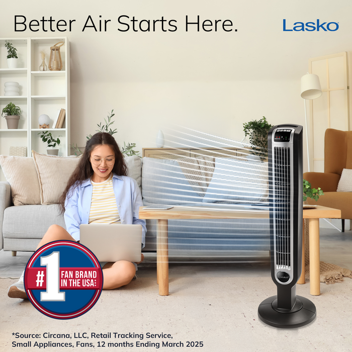 Lasko 36" Tower Fan: Oscillating, 3-Speed, Remote, Timer