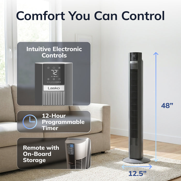 Lasko 48" DC Tower Fan: Oscillating, 12-Speed, Remote, Timer