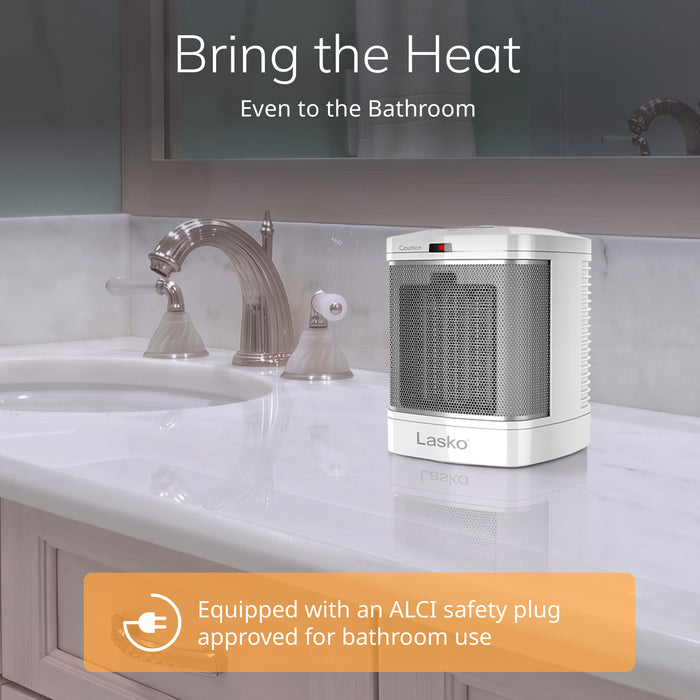 Lasko 8" Bathroom Ceramic Space Heater: 2 Heat Settings, ALCI Safety Plug, Timer