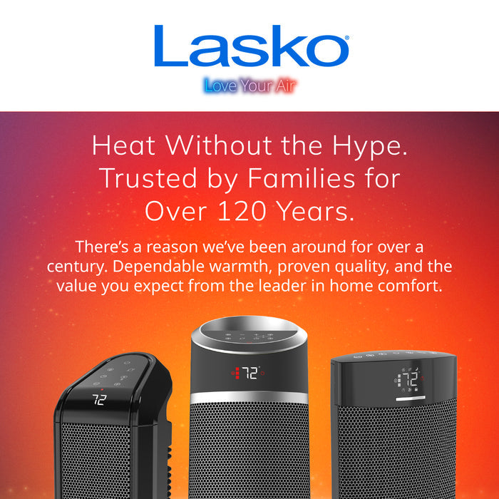 Lasko 8" Bathroom Ceramic Space Heater: 2 Heat Settings, ALCI Safety Plug, Timer