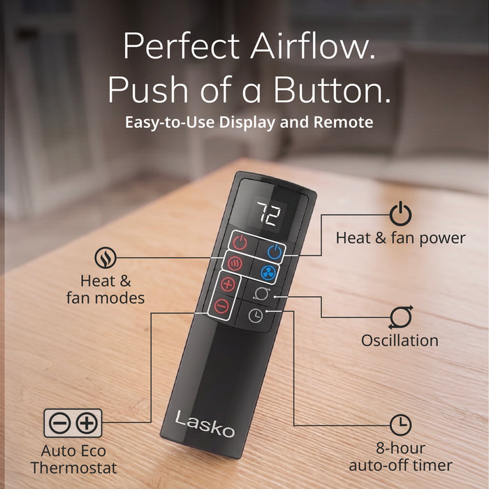 Lasko DUO Comfort 38" Tower Fan and Ceramic Space Heater: Oscillating, 3 Heat Settings, 4 Fan Speeds, Remote, Timer, Tip-Over Switch, White