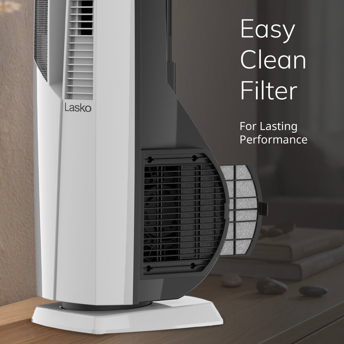 Lasko DUO Comfort 38" Tower Fan and Ceramic Space Heater: Oscillating, 3 Heat Settings, 4 Fan Speeds, Remote, Timer, Tip-Over Switch, White