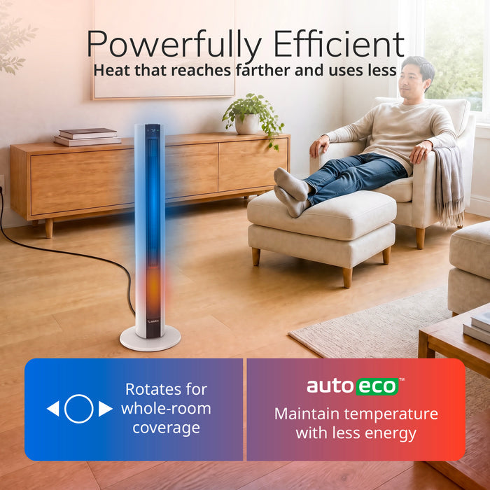 Lasko DUO Comfort 42" Tower Fan and Ceramic Space Heater: Oscillating, 3 Heat Settings, 4 Fan Speeds, Remote, Timer, Tip-Over Switch, White