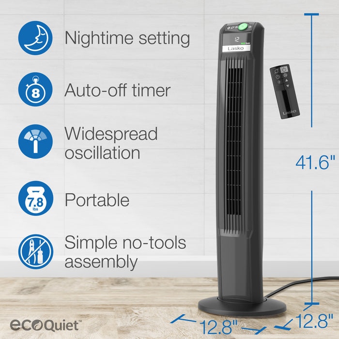 Lasko EcoQuiet 42" DC Tower Fan: Oscillating, 12-Speed, Remote