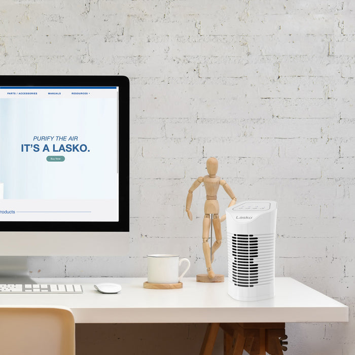 Lasko HF11200 HEPA 11" Table Top Air Purifier (3-speed 3-stage filtration, white)