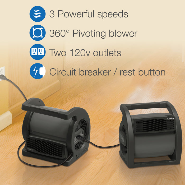 Lasko Max Performance 15" Air Mover Blower Fan: 3-Speed, High Velocity, 2 Outlets, Black