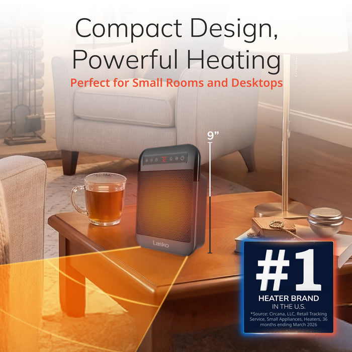Lasko MyHeat Max 9" Ceramic Space Heater: 2 Heat Settings, Timer, Tip-Over Switch, Thermostat