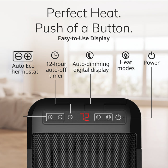 Lasko MyHeat Max 9" Ceramic Space Heater: 2 Heat Settings, Timer, Tip-Over Switch, Thermostat