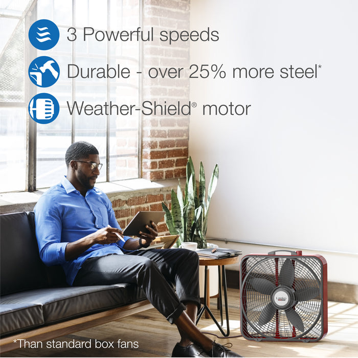 Lasko Pro Power 20" Box Fan: 3-Speed, Weather-Resistant Motor