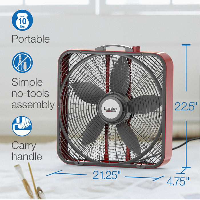 Lasko Pro Power 20" Box Fan: 3-Speed, Weather-Resistant Motor