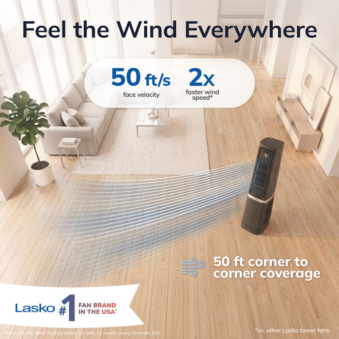 Lasko Stratus 35" DC Tower Fan: Oscillating, 12-Speed, High Velocity, Remote