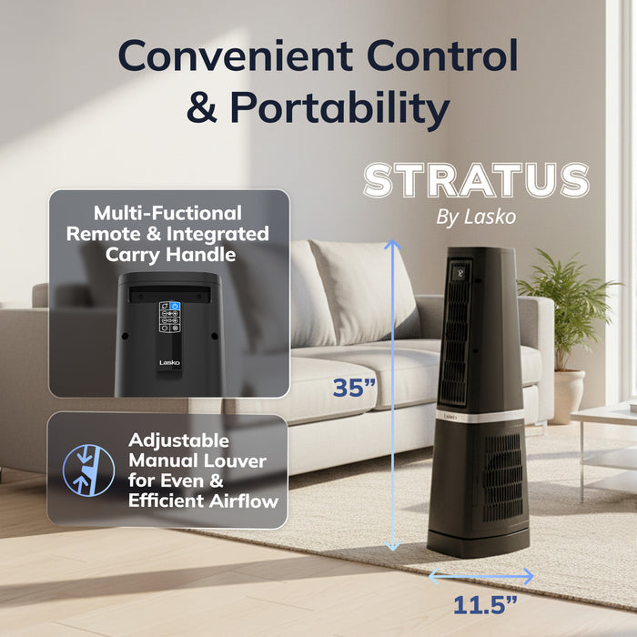 Lasko Stratus 35" DC Tower Fan: Oscillating, 12-Speed, High Velocity, Remote