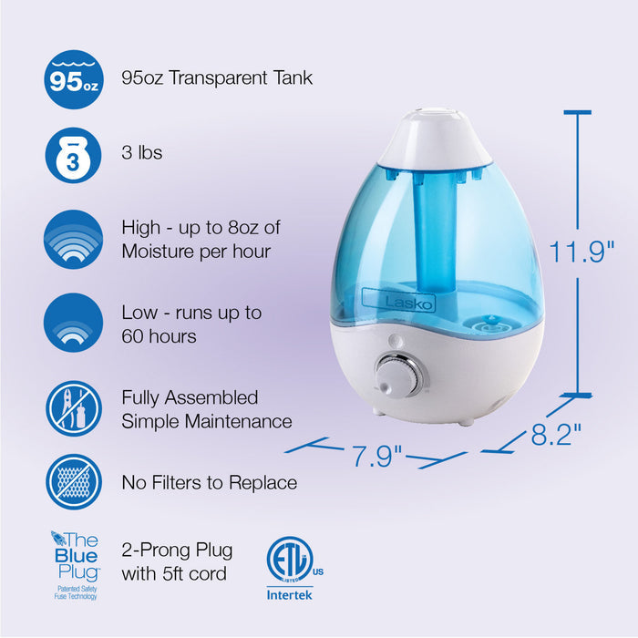 Lasko UH200 Ultrasonic Cool Mist Humidifier with Scent Tray and Nightlight