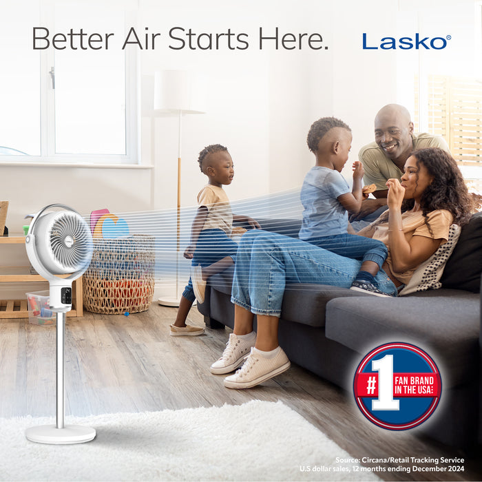 Lasko Whirlwind 7" DC Pedestal Fan: Dual Oscillation, 24-Speed, Remote, Timer