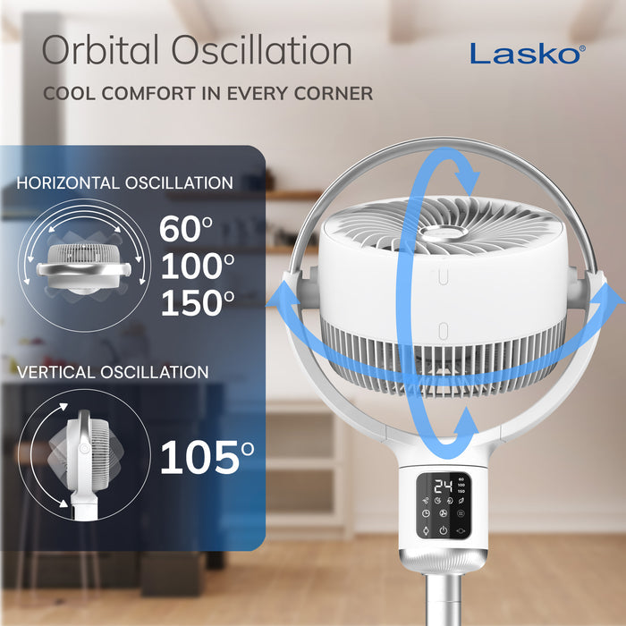 Lasko Whirlwind 7" DC Pedestal Fan: Dual Oscillation, 24-Speed, Remote, Timer