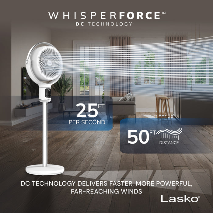 Lasko Whirlwind 7" DC Pedestal Fan: Dual Oscillation, 24-Speed, Remote, Timer
