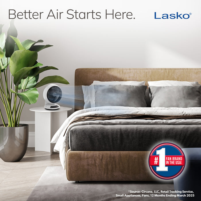Lasko Whirlwind 7" Table Fan: Dual Oscillation, 3-Speed, Remote