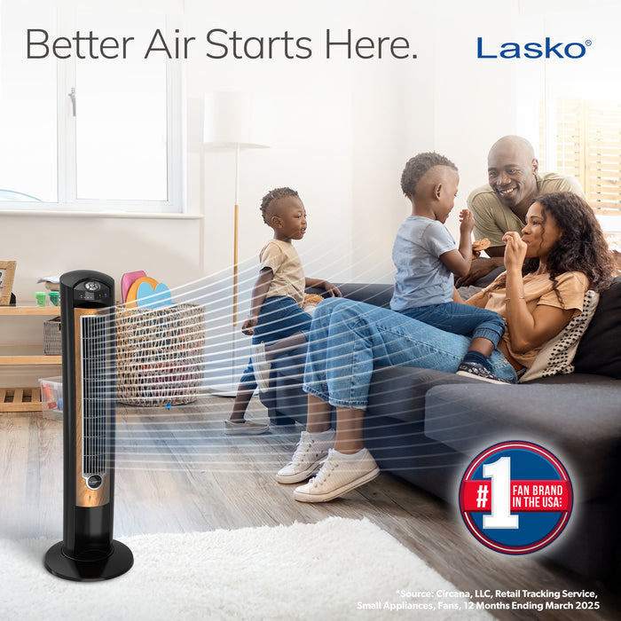 Lasko Wind Curve 42" Tower Fan: Oscillating, 3-Speed, Remote, Ionizer, Black