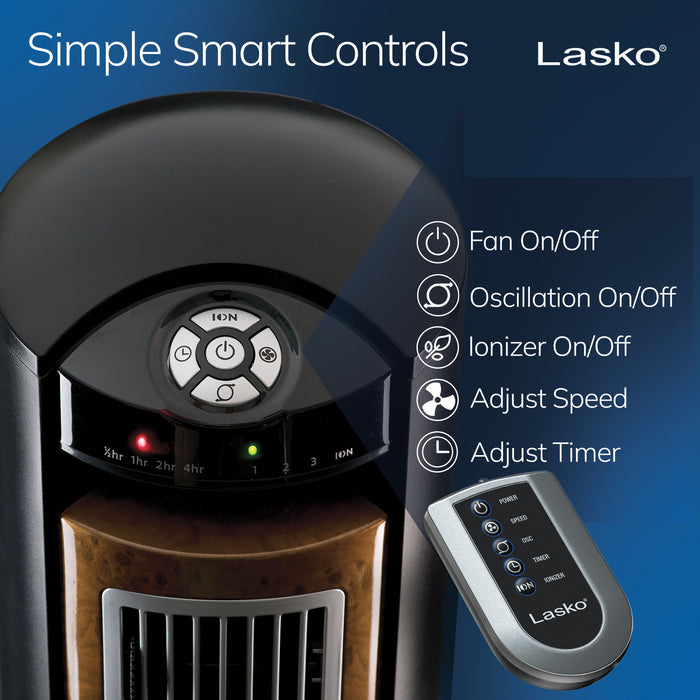 Lasko Wind Curve 42" Tower Fan: Oscillating, 3-Speed, Remote, Ionizer, Black