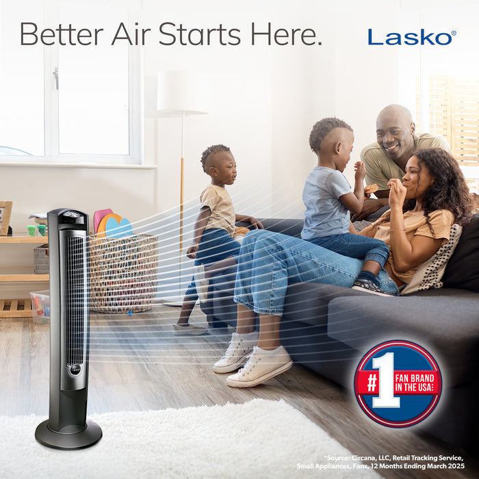 Lasko Wind Curve 42" Tower Fan: Oscillating, 3-Speed, Remote, Timer